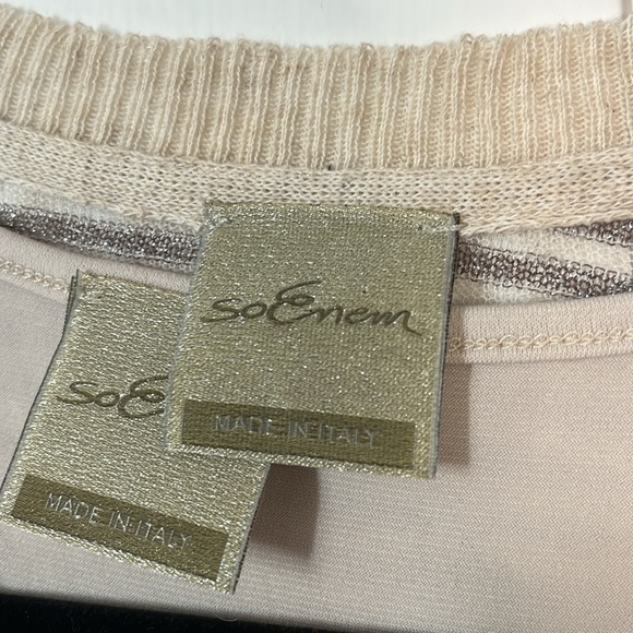 Vintage Y2K Beige Stripe Linen Viscose Blend Lightweight Knit Midi Dress w/ Slip - Picture 4 of 8